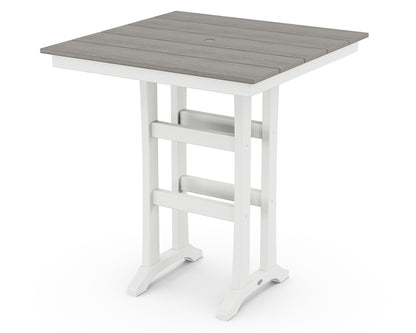 POLYWOOD® Farmhouse Trestle 37" Bar Table in White / Driftwood