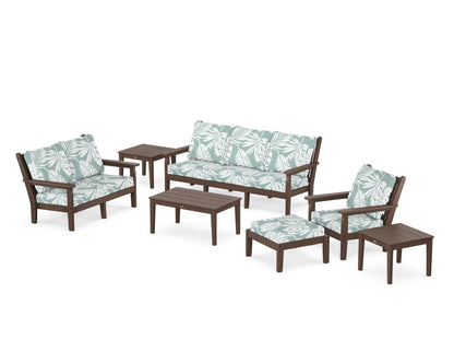 POLYWOOD® Chippendale 7-Piece Deep Seating Set in Mahogany / Leaf Glacier Spa