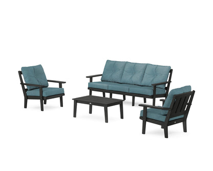 POLYWOOD® Oxford 4-Piece Deep Seating Set with Sofa in Black / Ocean Teal