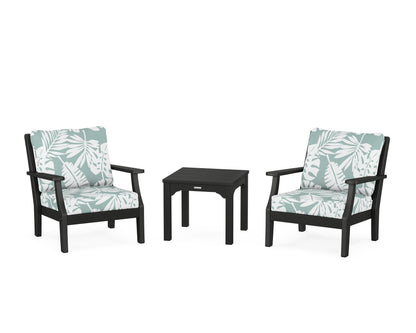Martha Stewart by POLYWOOD® Chinoiserie 3-Piece Deep Seating Set in Black / Leaf Glacier Spa