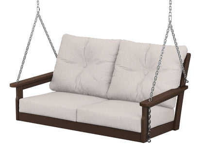 POLYWOOD® Vineyard Deep Seating Swing in Mahogany / Dune Burlap