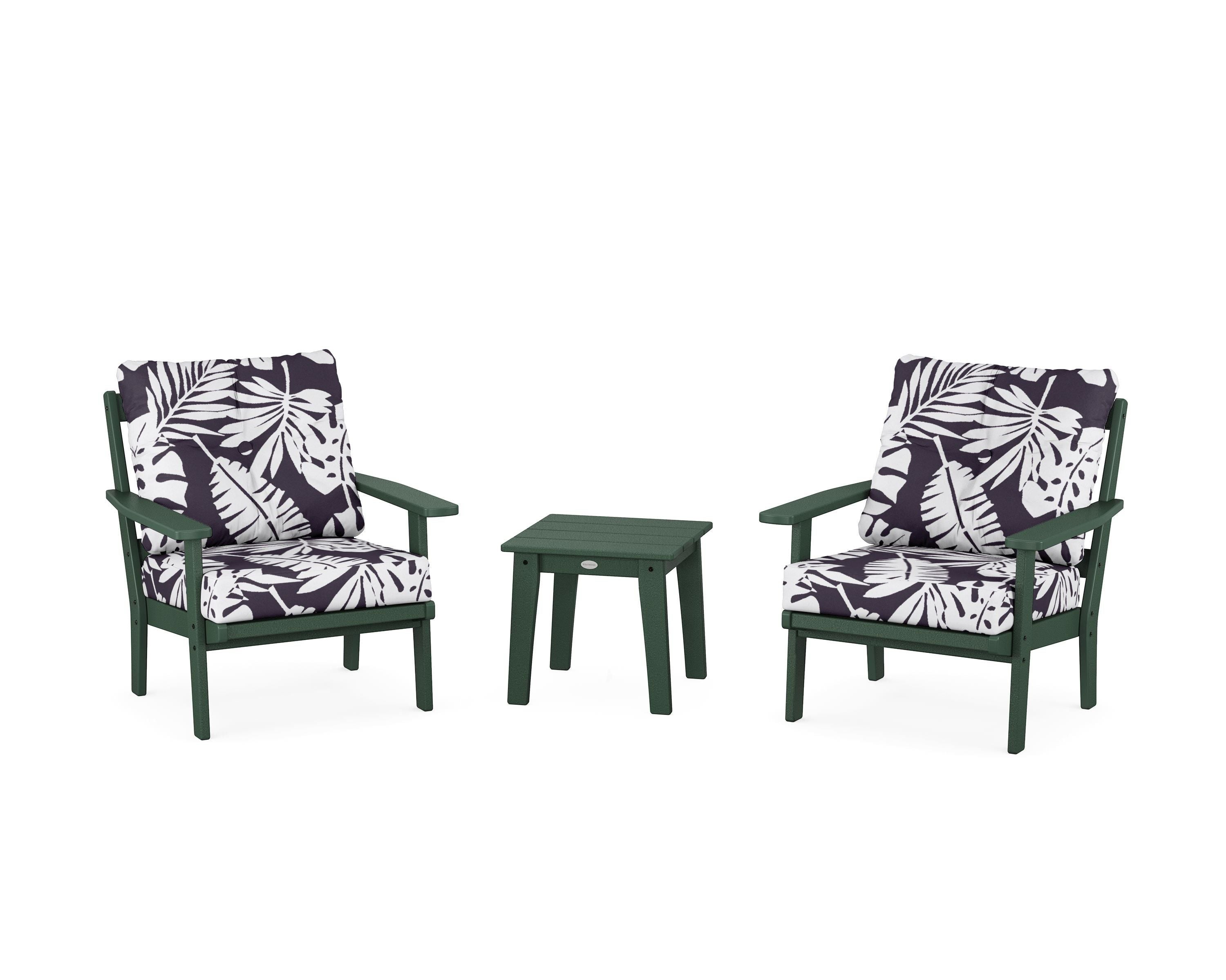 POLYWOOD® Oxford 3-Piece Deep Seating Set in Green / Leaf Navy