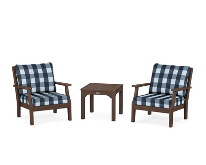 Martha Stewart by POLYWOOD® Chinoiserie 3-Piece Deep Seating Set in Mahogany / Buffalo Plaid Marine Indigo