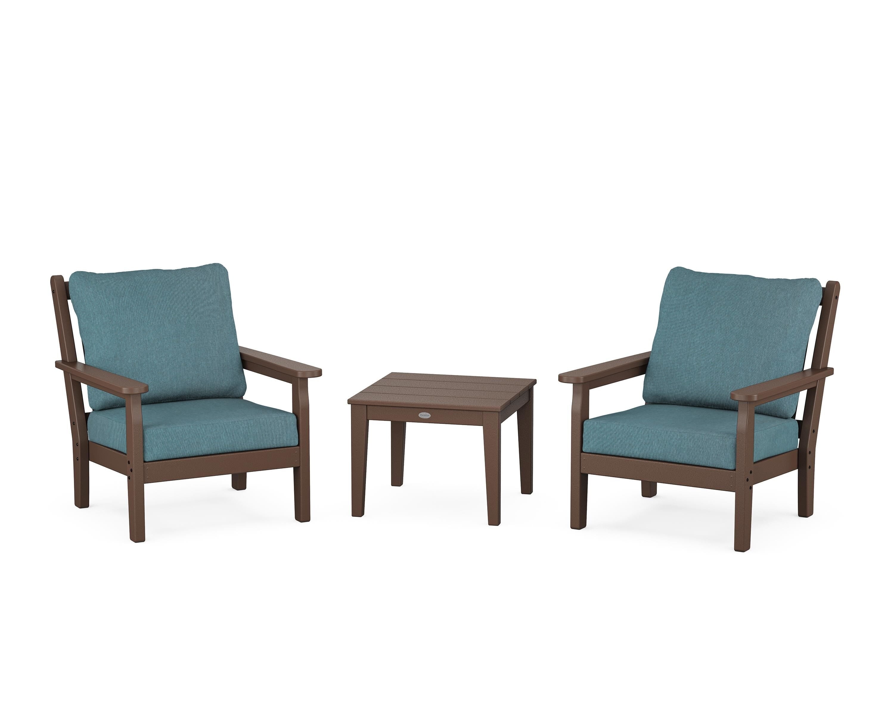 POLYWOOD® Chippendale 3-Piece Deep Seating Set in Mahogany / Ocean Teal