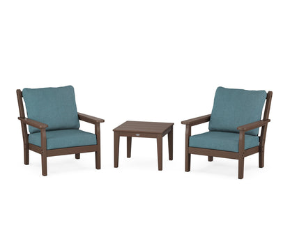 POLYWOOD® Chippendale 3-Piece Deep Seating Set in Mahogany / Ocean Teal