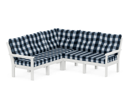POLYWOOD® Vineyard 5-Piece Sectional in White / Buffalo Plaid Marine Indigo