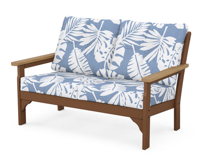 POLYWOOD® Vineyard Deep Seating Loveseat in Teak / Natural / Leaf Sky Blue
