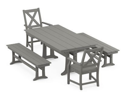 POLYWOOD® Braxton 5-Piece Farmhouse Dining Set With Trestle Legs in Slate Grey