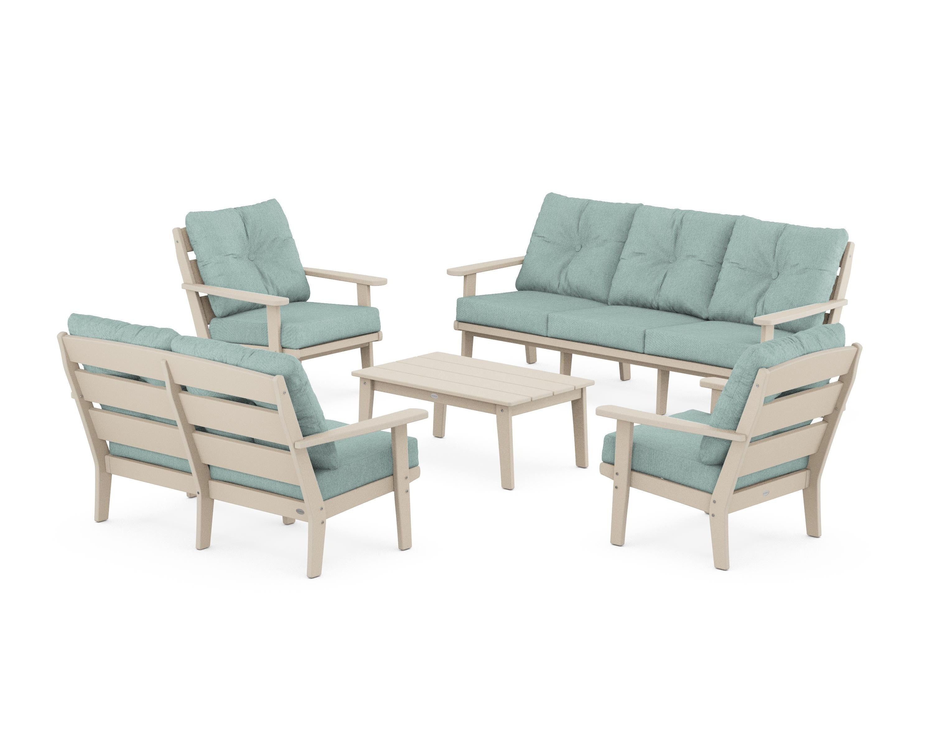 POLYWOOD® Lakeside 5-Piece Lounge Sofa Set in Sand / Glacier Spa