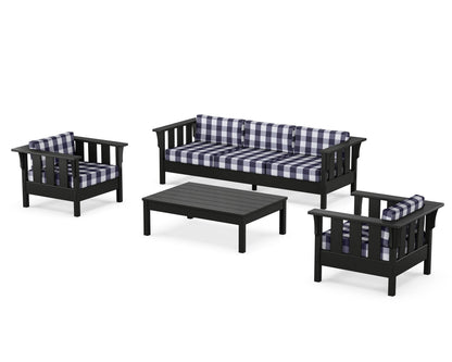 Martha Stewart by POLYWOOD® Acadia 4-Piece Deep Seating Set with Sofa in Black / Buffalo Plaid Navy