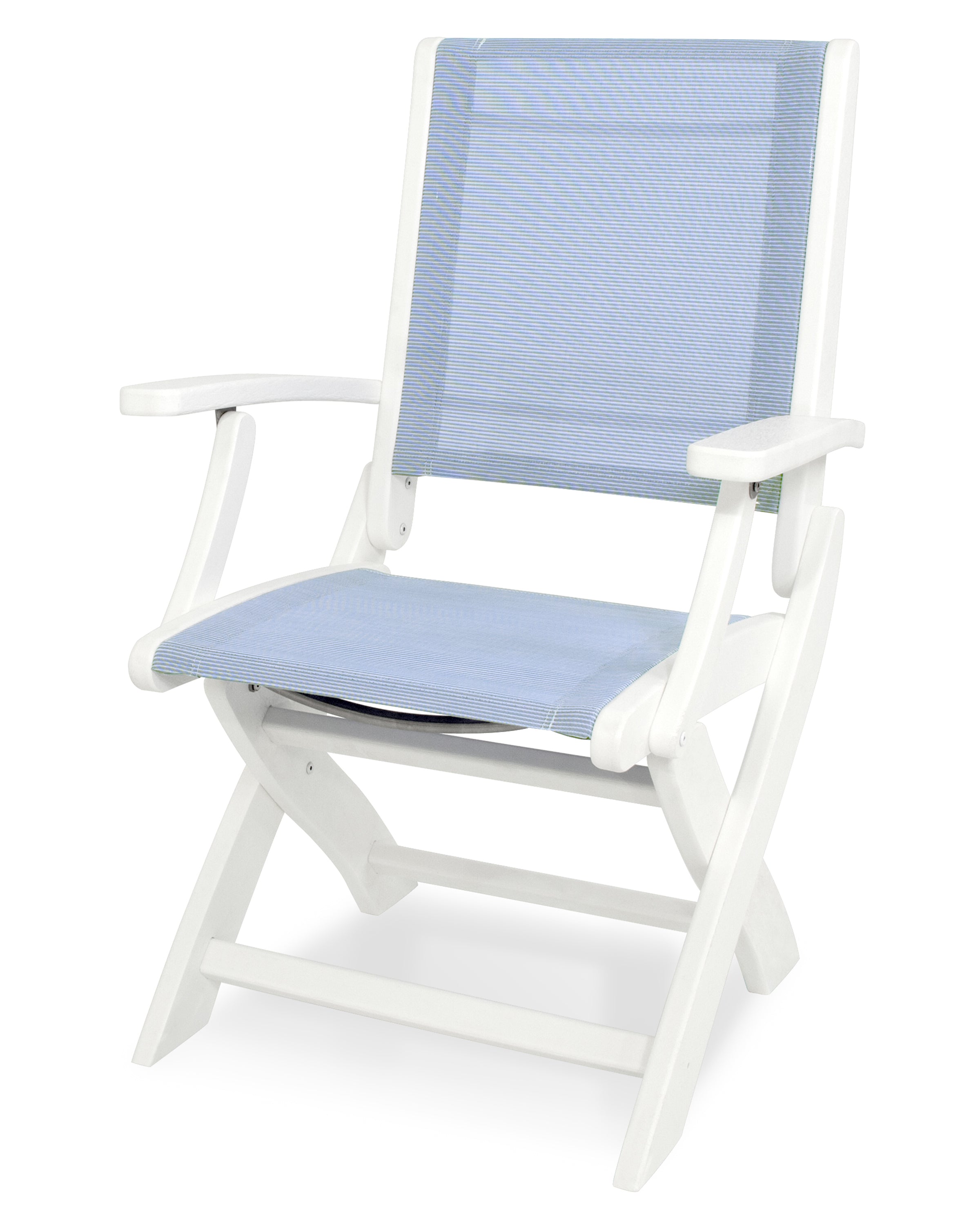 POLYWOOD® Coastal Folding Chair in White / Poolside Sling