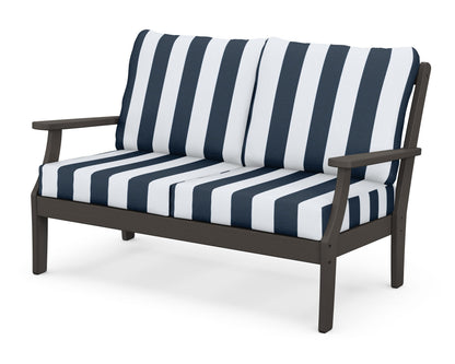POLYWOOD® Braxton Deep Seating Loveseat in Vintage Coffee / Cabana Stripe Marine Indigo