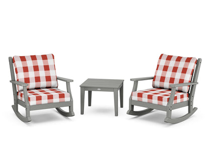 Country Living Wovendale 3-Piece Deep Seating Rocker Set in Slate Grey / Buffalo Plaid Crimson