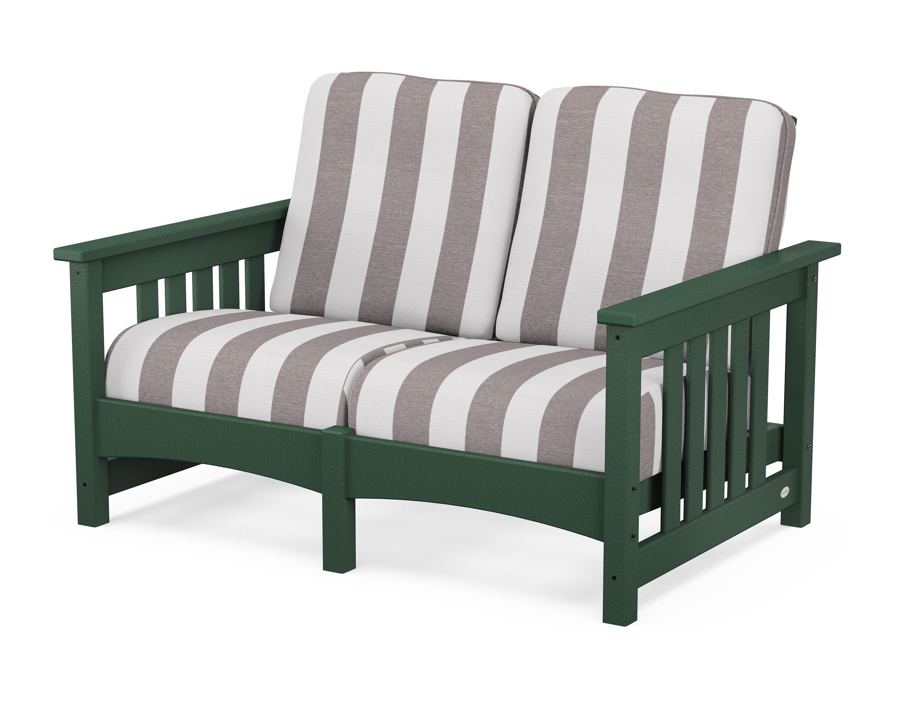 POLYWOOD® Club Mission Loveseat in Green / Cabana Stripe Grey Mist