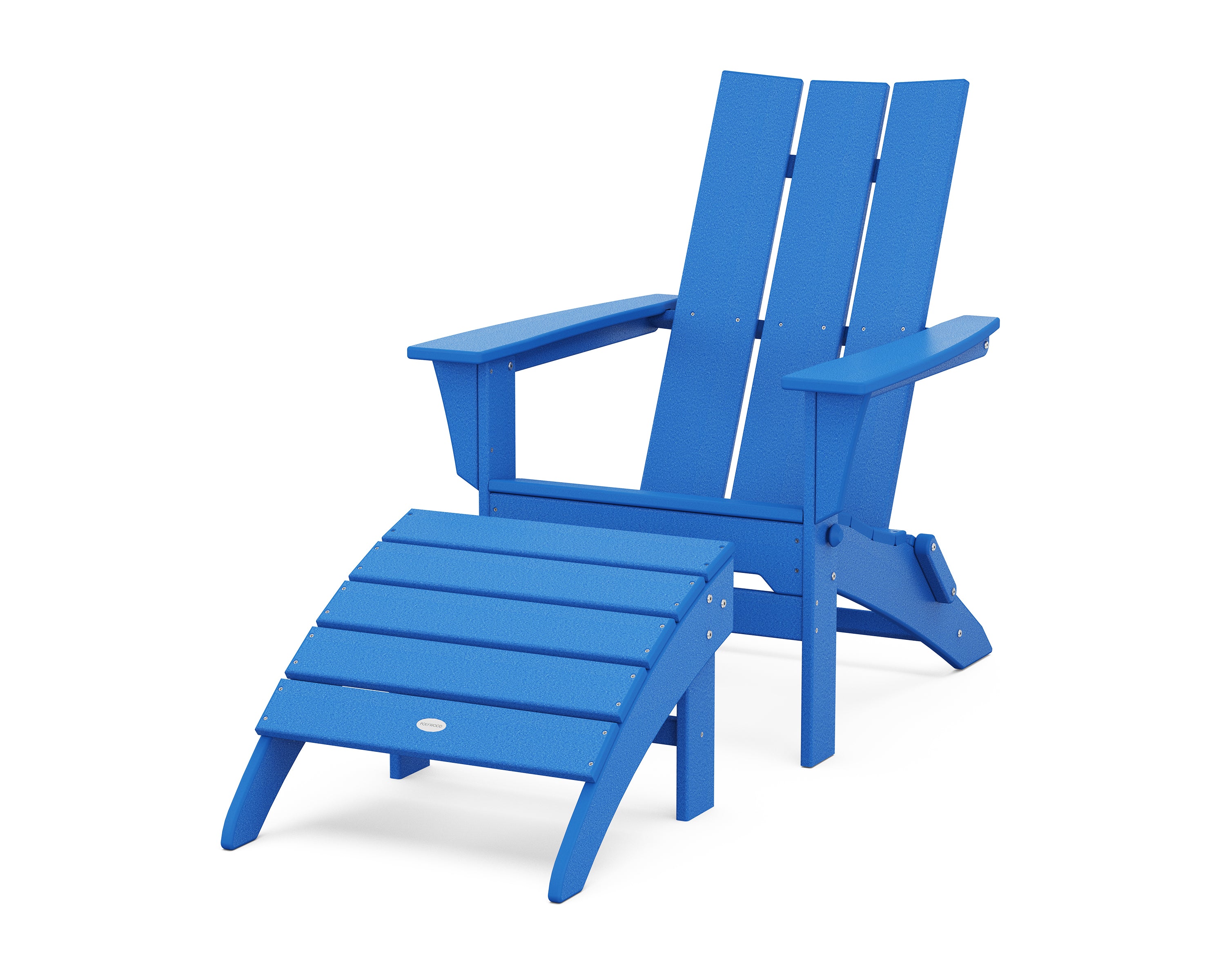POLYWOOD® Modern Folding Adirondack Chair 2-Piece Set with Ottoman in Pacific Blue