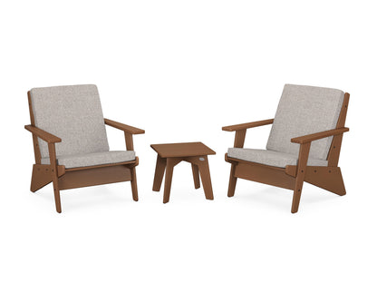 POLYWOOD® Riviera Modern Lounge 3-Piece Set in Teak / Weathered Tweed