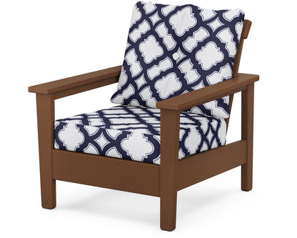 POLYWOOD® Prescott Deep Seating Chair in Teak / Trellis Navy