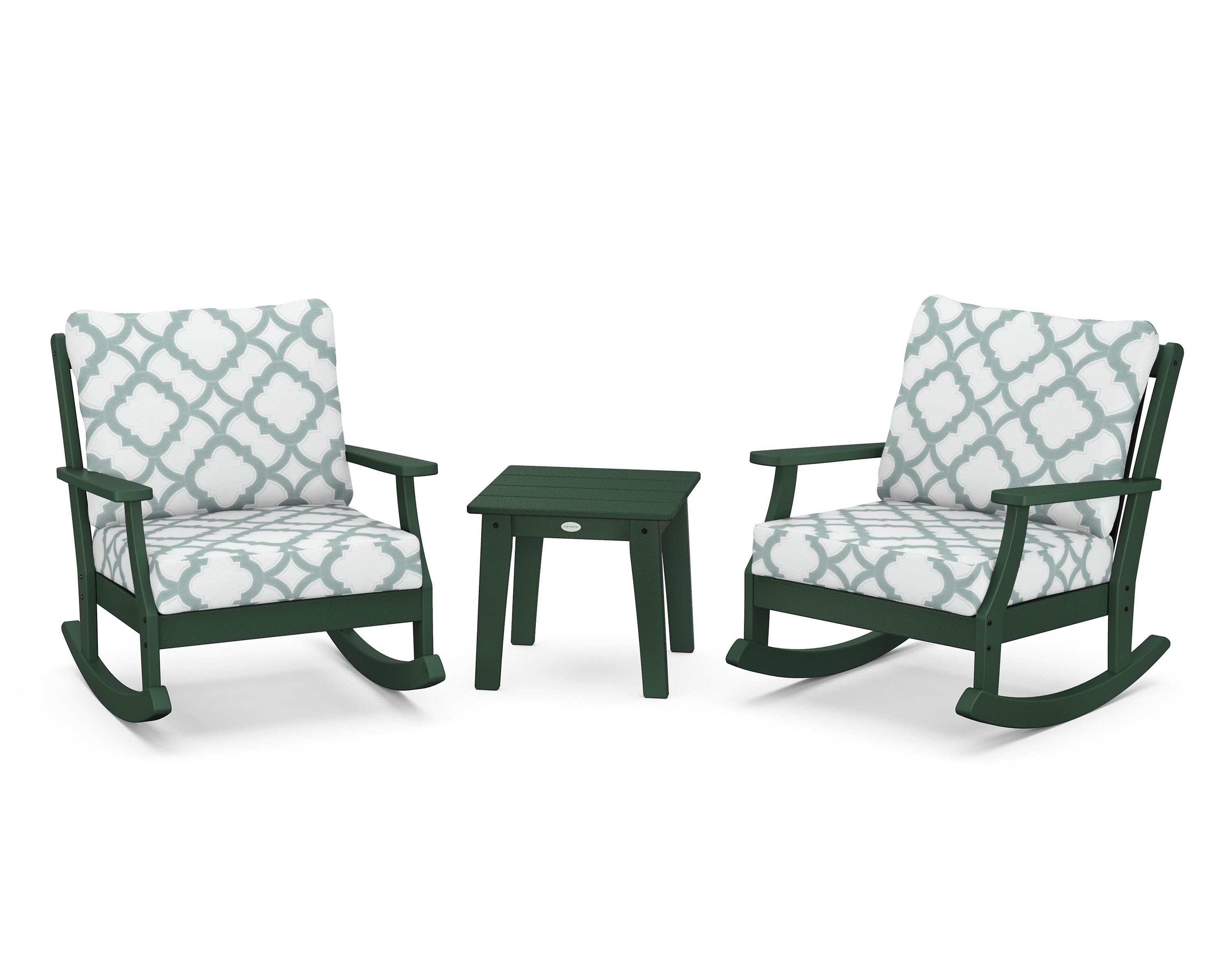 POLYWOOD® Braxton 3-Piece Deep Seating Rocker Set in Green / Trellis Glacier Spa