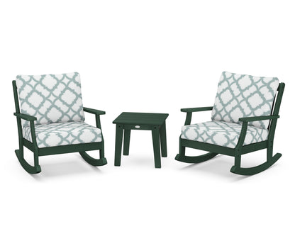 POLYWOOD® Braxton 3-Piece Deep Seating Rocker Set in Green / Trellis Glacier Spa