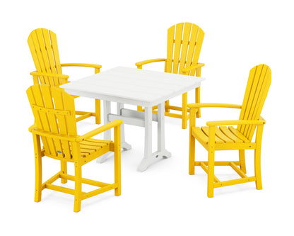 POLYWOOD® Palm Coast 5-Piece Farmhouse Dining Set With Trestle Legs in Lemon / White