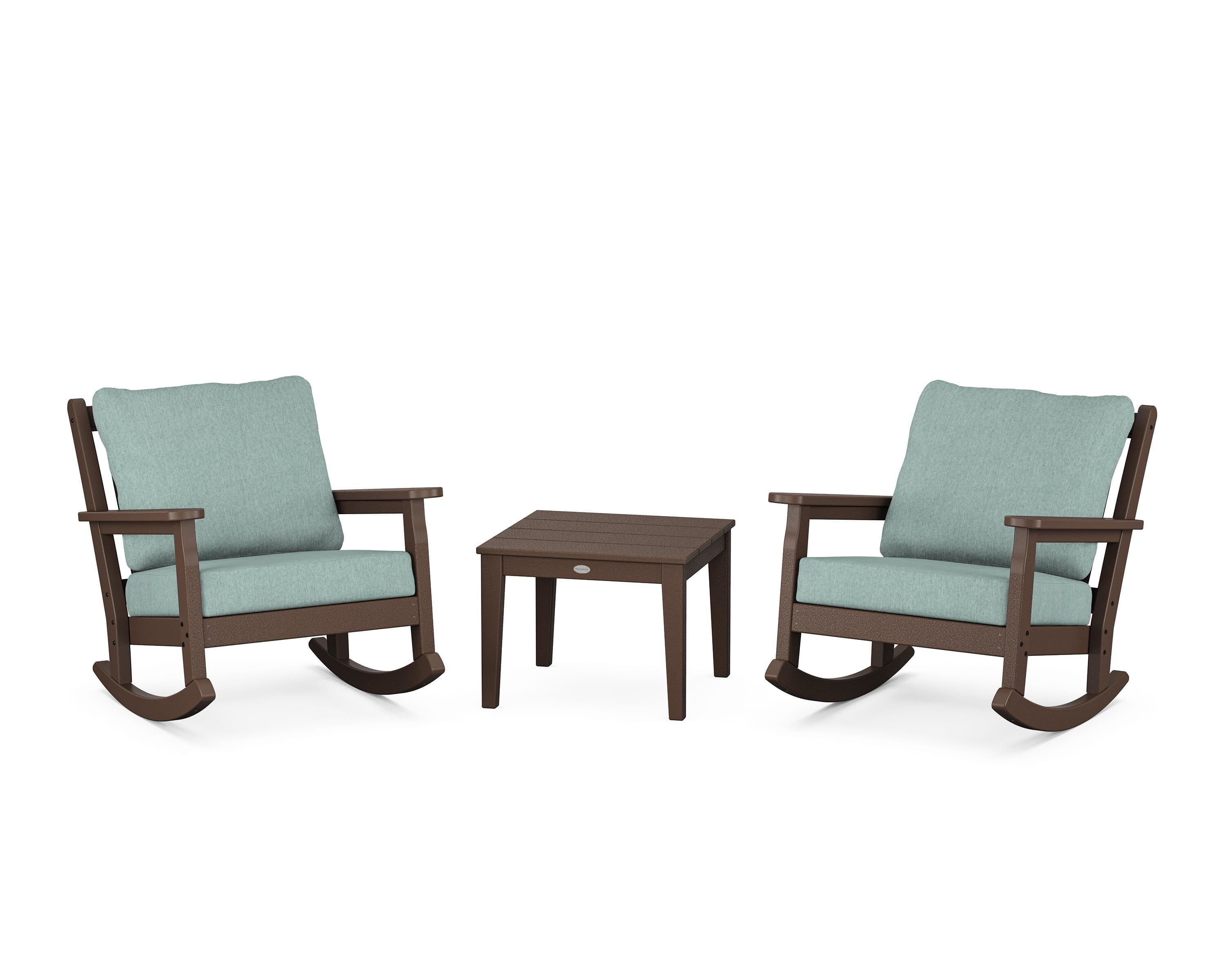 POLYWOOD® Chippendale 3-Piece Deep Seating Rocker Set in Mahogany / Glacier Spa