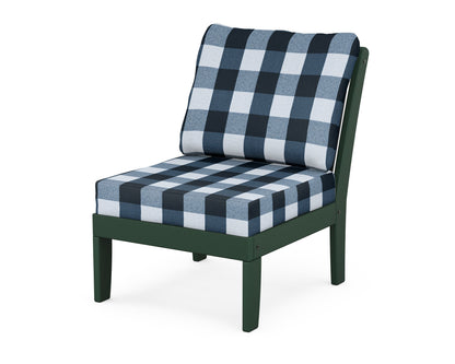 POLYWOOD® Braxton Modular Armless Chair in Green / Buffalo Plaid Marine Indigo