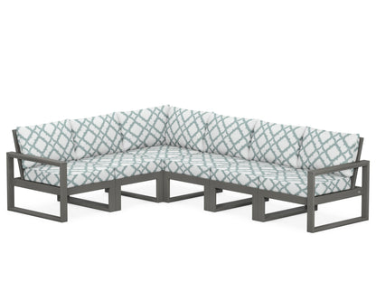 POLYWOOD® EDGE 6-Piece Modular Deep Seating Set in Slate Grey / Trellis Glacier Spa