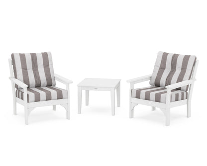 POLYWOOD® Vineyard 3-Piece Deep Seating Set in White / Cabana Stripe Grey Mist