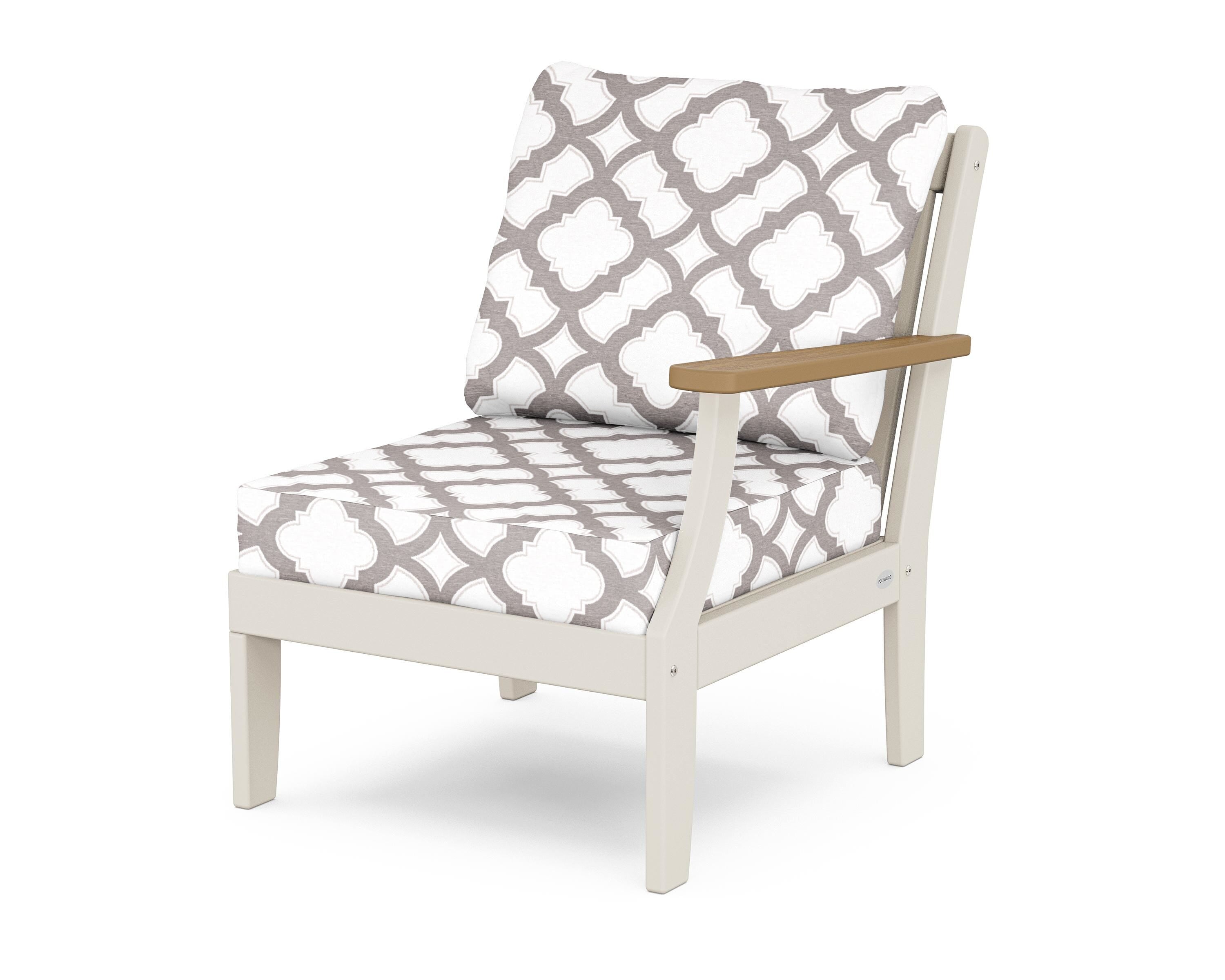 POLYWOOD® Braxton Modular Right Arm Chair in Sand / Natural / Trellis Grey Mist