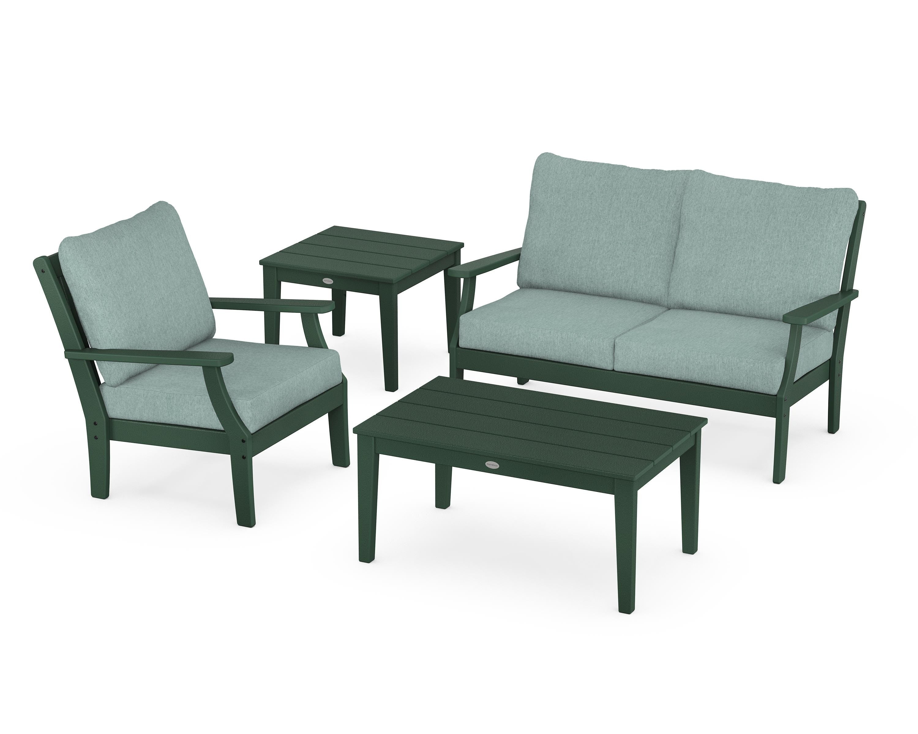 POLYWOOD® Braxton 4-Piece Deep Seating Set in Green / Glacier Spa