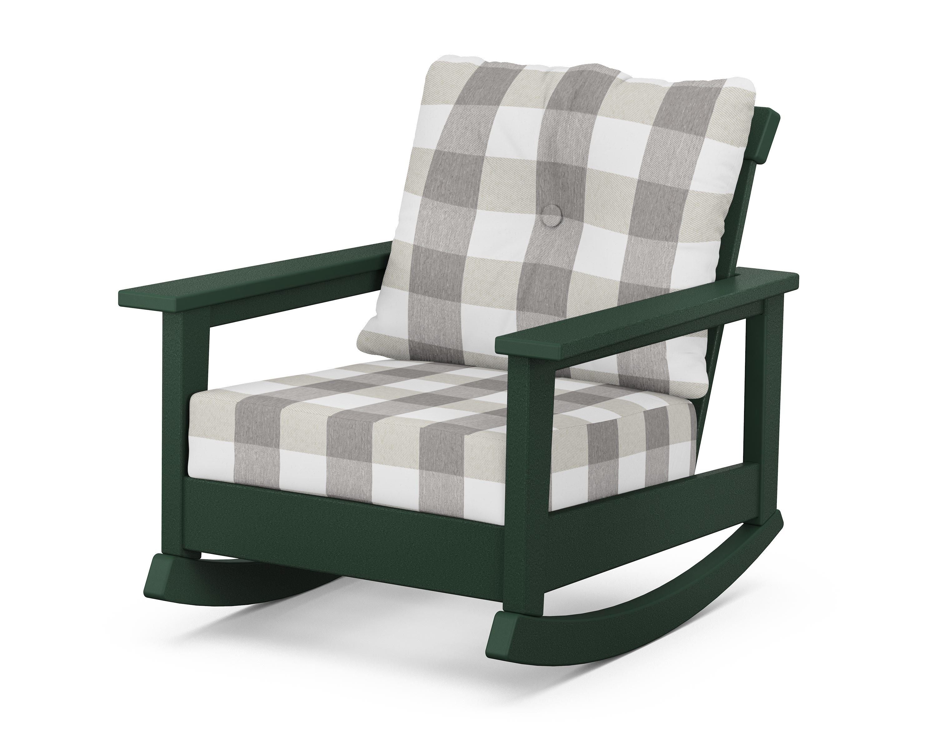 POLYWOOD® Prescott Deep Seating Rocking Chair in Green / Buffalo Plaid Grey Mist