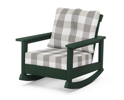 POLYWOOD® Prescott Deep Seating Rocking Chair in Green / Buffalo Plaid Grey Mist