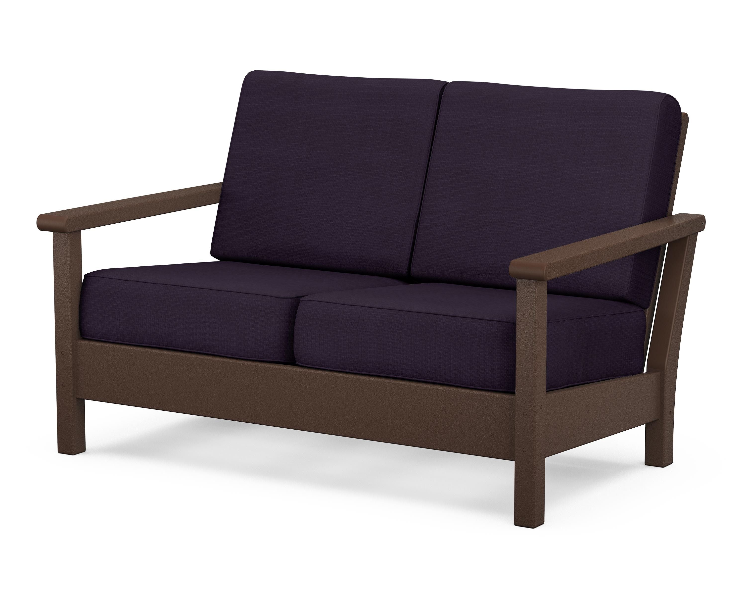 POLYWOOD® Harbour Deep Seating Loveseat in Mahogany / Navy Linen