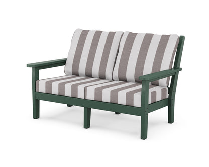 POLYWOOD® Chippendale Deep Seating Loveseat in Green / Cabana Stripe Grey Mist