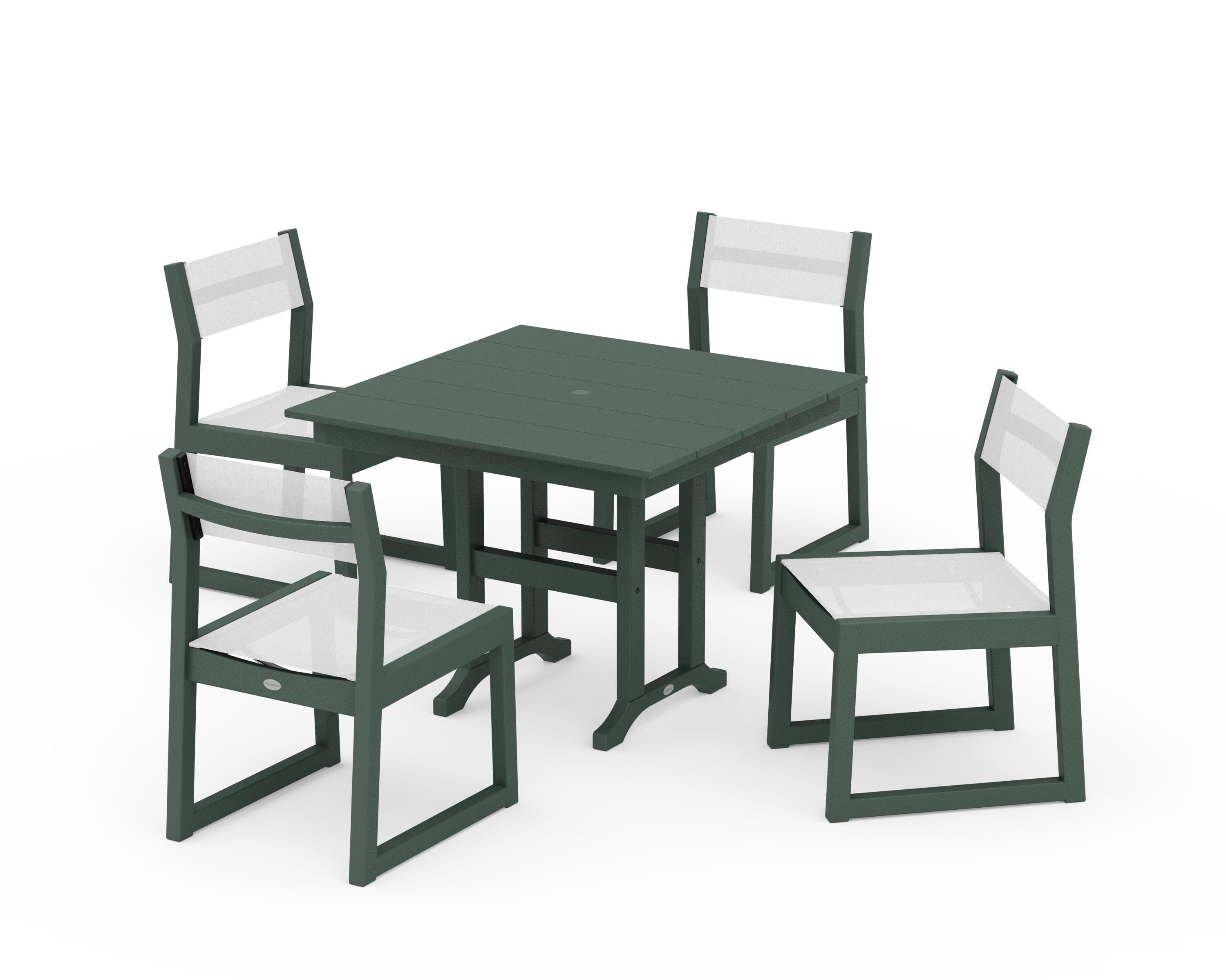 POLYWOOD® EDGE Sling Side Chair 5-Piece Farmhouse Dining Set in Green / White Sling