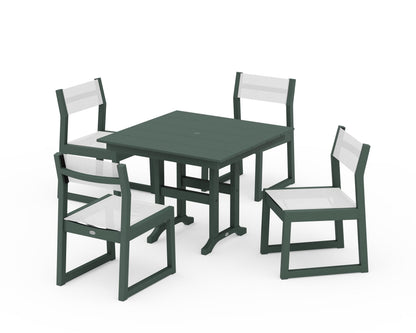 POLYWOOD® EDGE Sling Side Chair 5-Piece Farmhouse Dining Set in Green / White Sling