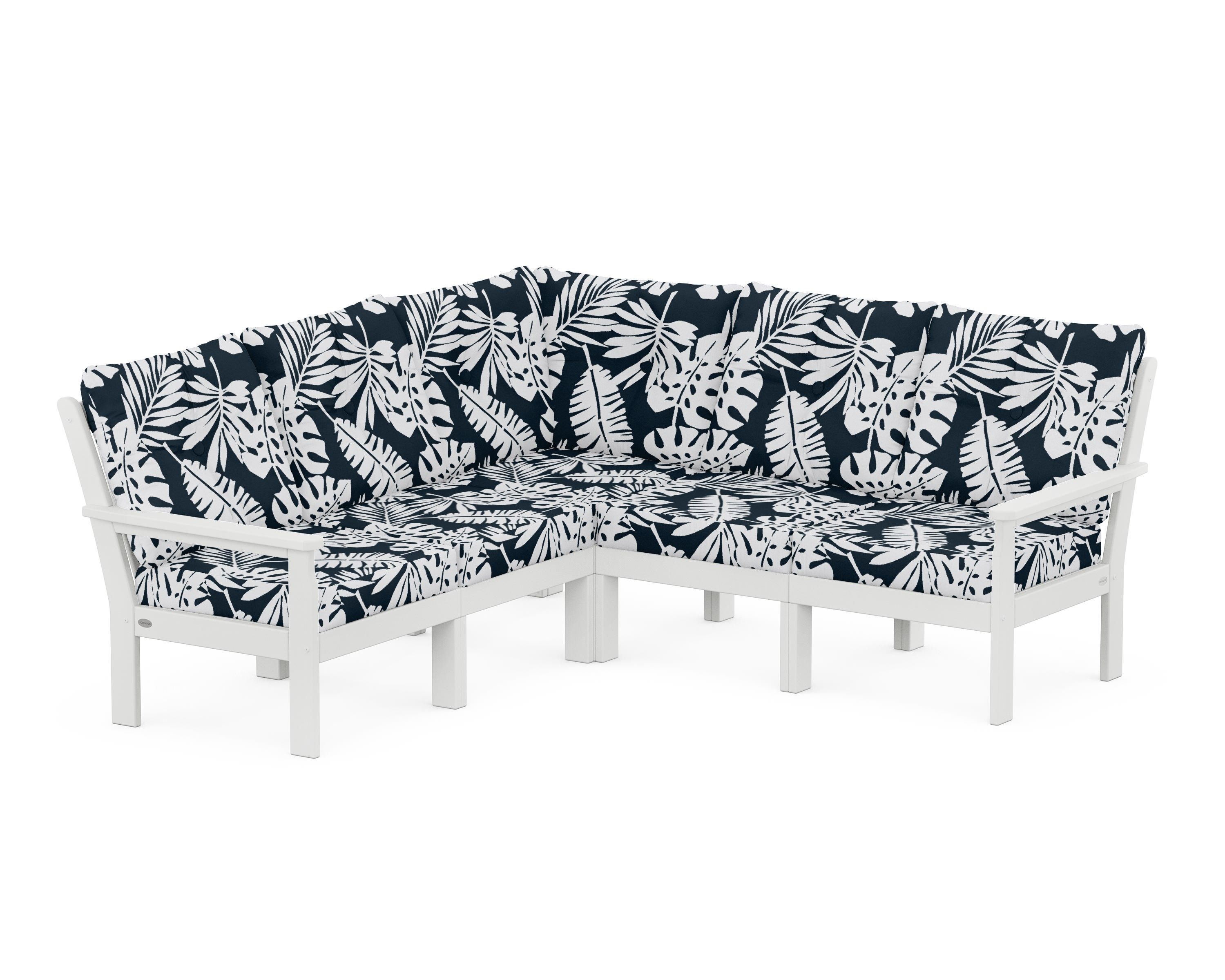 POLYWOOD® Vineyard 5-Piece Sectional in White / Leaf Marine Indigo
