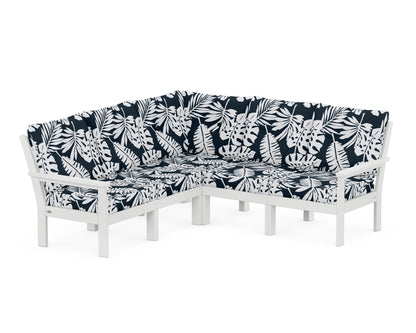POLYWOOD® Vineyard 5-Piece Sectional in White / Leaf Marine Indigo