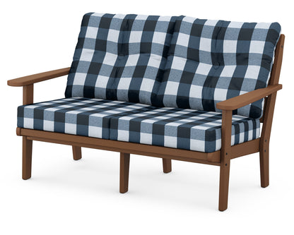 POLYWOOD® Lakeside Deep Seating Loveseat in Teak / Buffalo Plaid Marine Indigo