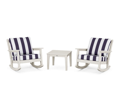 POLYWOOD® Chippendale 3-Piece Deep Seating Rocker Set in Sand / Cabana Stripe Navy