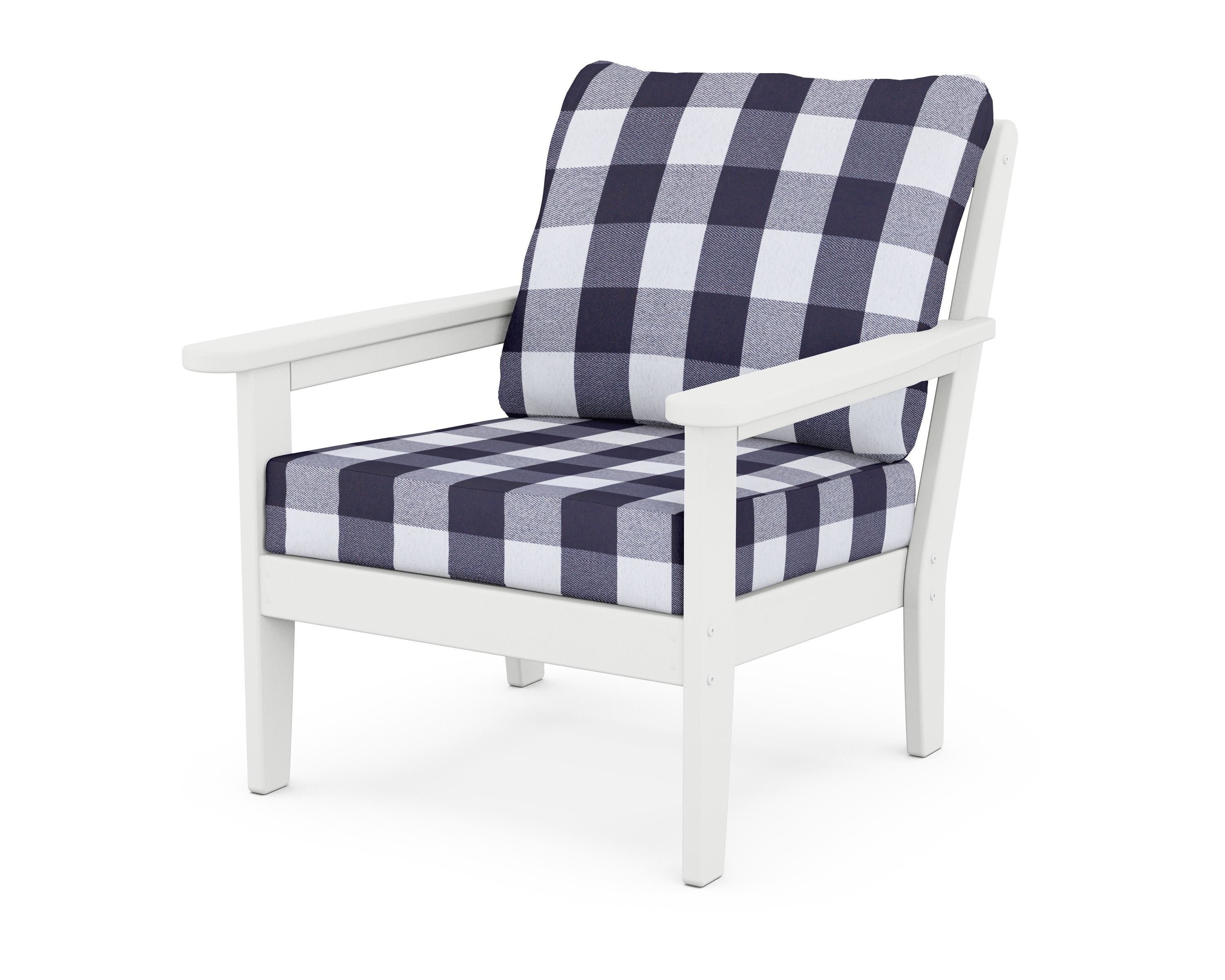 Country Living Cottage Deep Seating Chair in White / Buffalo Plaid Navy