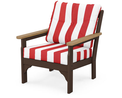 POLYWOOD® Vineyard Deep Seating Chair in Mahogany / Natural / Cabana Stripe Crimson