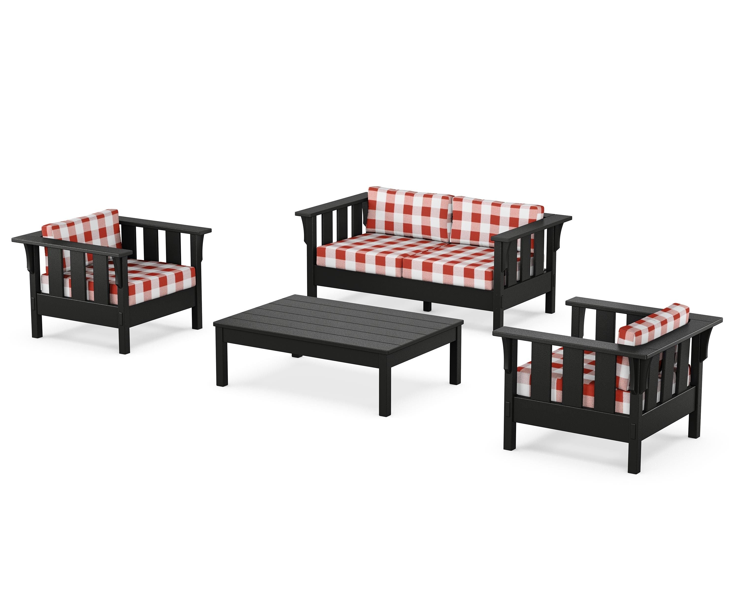 Martha Stewart by POLYWOOD® Acadia 4-Piece Deep Seating Set with Loveseat in Black / Buffalo Plaid Crimson