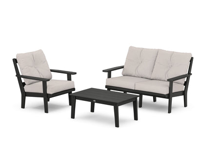 POLYWOOD® Oxford 3-Piece Deep Seating Set with Loveseat in Black / Dune Burlap