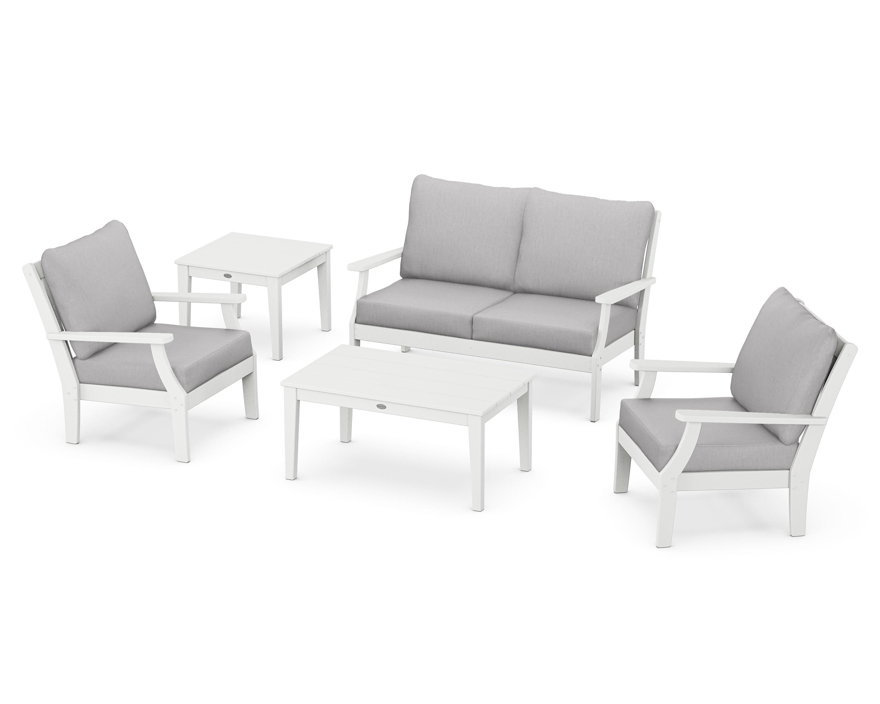 POLYWOOD® Braxton 5-Piece Deep Seating Set in White / Granite