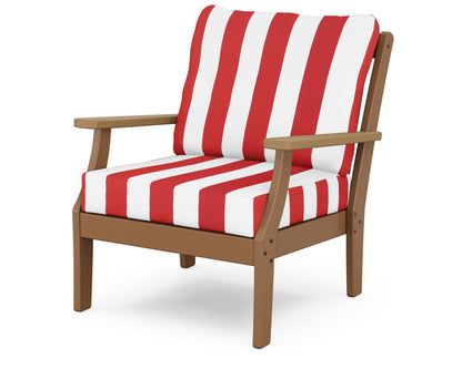 POLYWOOD® Braxton Deep Seating Chair in Teak / Natural / Cabana Stripe Crimson