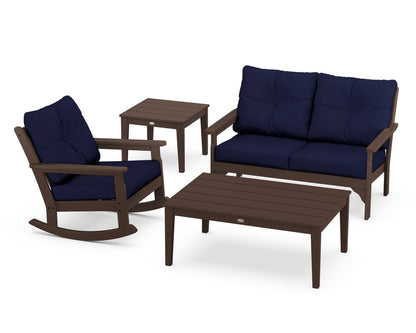POLYWOOD® Vineyard 4-Piece Deep Seating Rocker Set in Mahogany / Navy