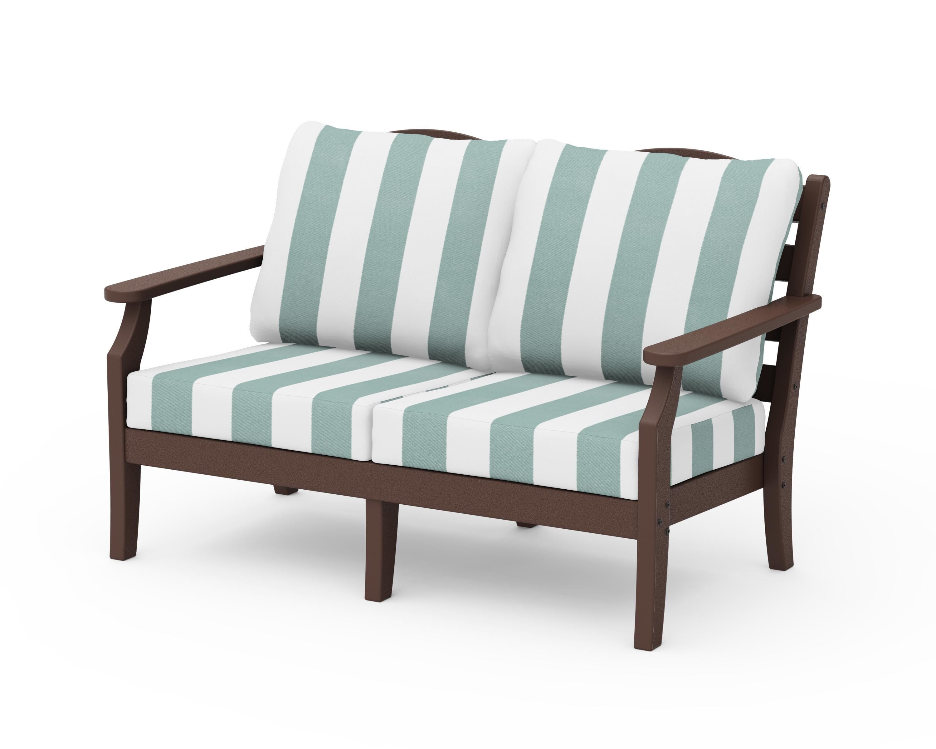 Draper James™ by  POLYWOOD® Savannah Deep Seating Loveseat in Mahogany / Cabana Stripe Glacier Spa