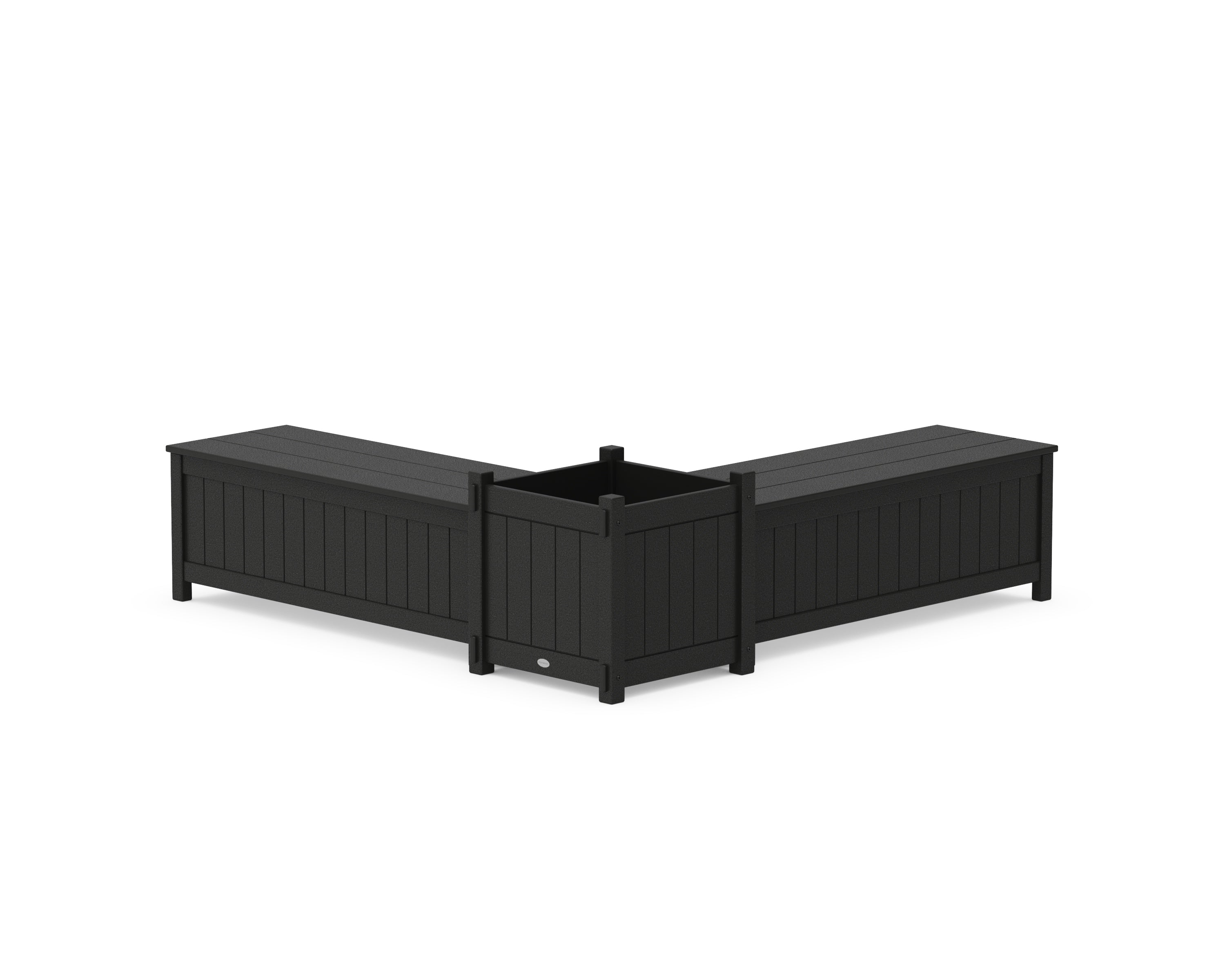 POLYWOOD® 48" Vineyard L- Shaped Planter Storage Bench Set- Large in Black