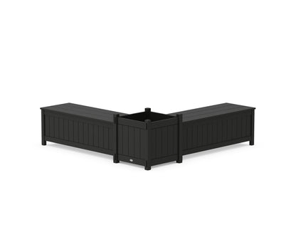 POLYWOOD® 48" Vineyard L- Shaped Planter Storage Bench Set- Large in Black